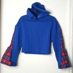 Blue cropped oversized hoodie sweatshirt